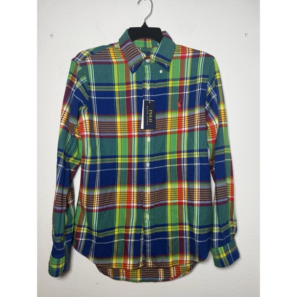 Polo Ralph Lauren Green/Blue Multi Plaid Flannel Button Down Shirt Size S Preppy - Picture 2 of 13